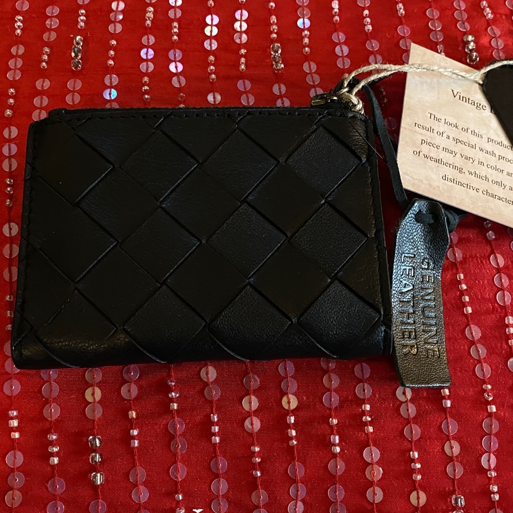 Genuine Black Leather Bottega Veneta Style Wallet NEW